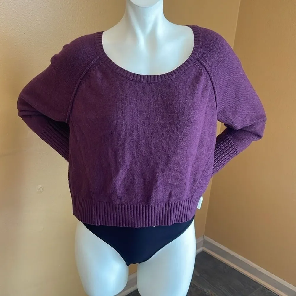 Athleta Kinsley Wool Blend Sweater Crop V Neck Purple Knit Top Size Large